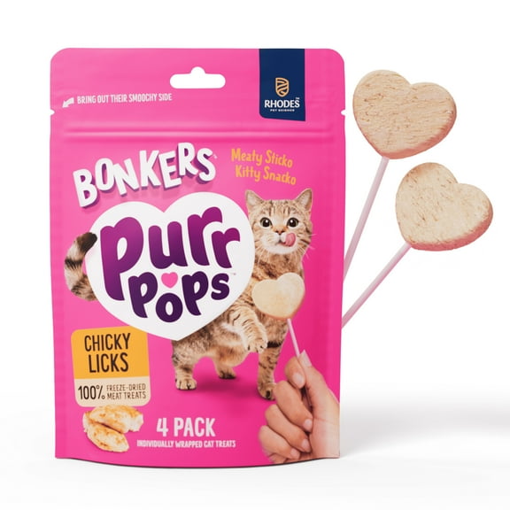 BONKERS Purrpops Freeze-Dried Chicken Flavored Lollipop Treats for Cats, 4 Pack