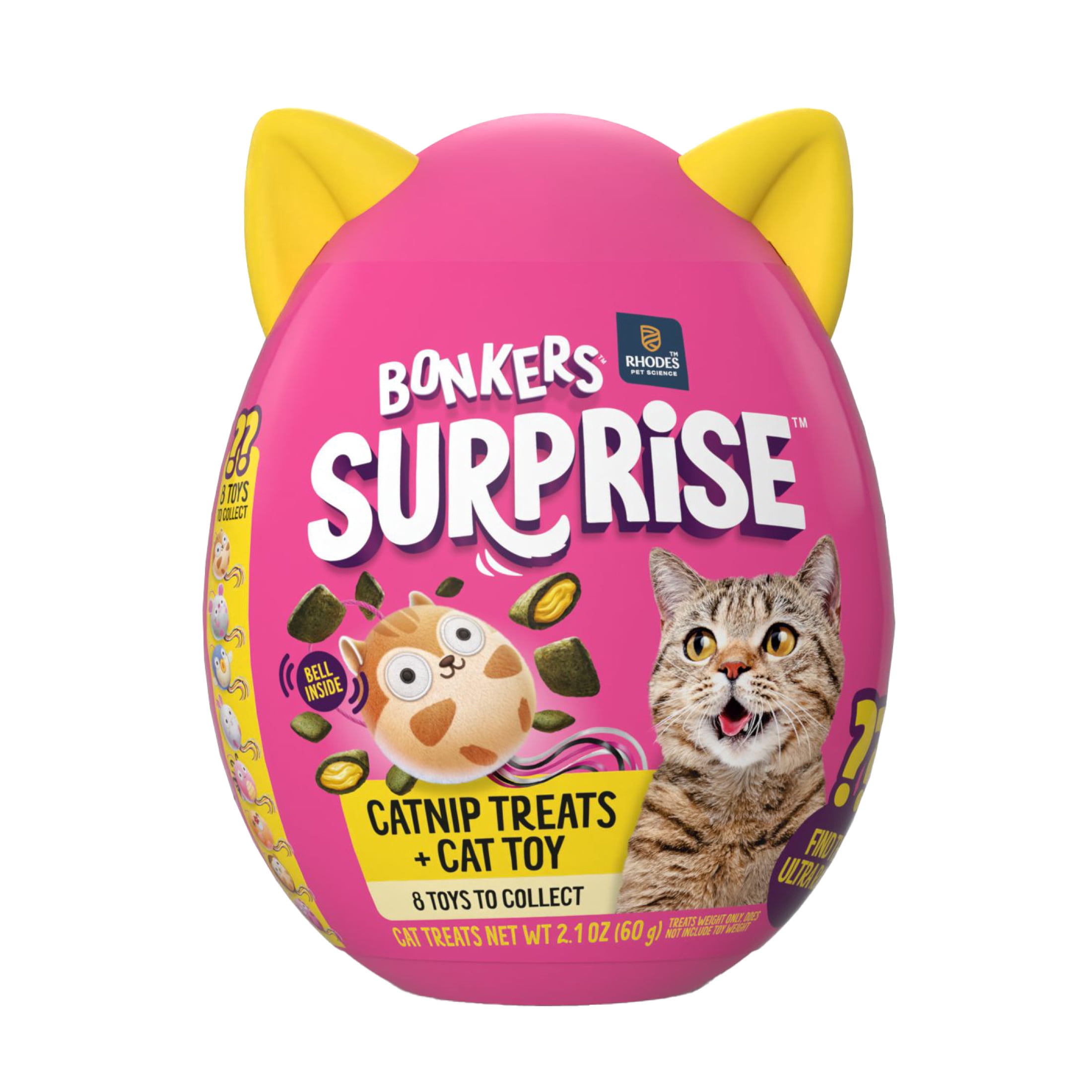 BONKERS Surprise Catnip Flavor Cat Treats, 60g Egg Case with Blind