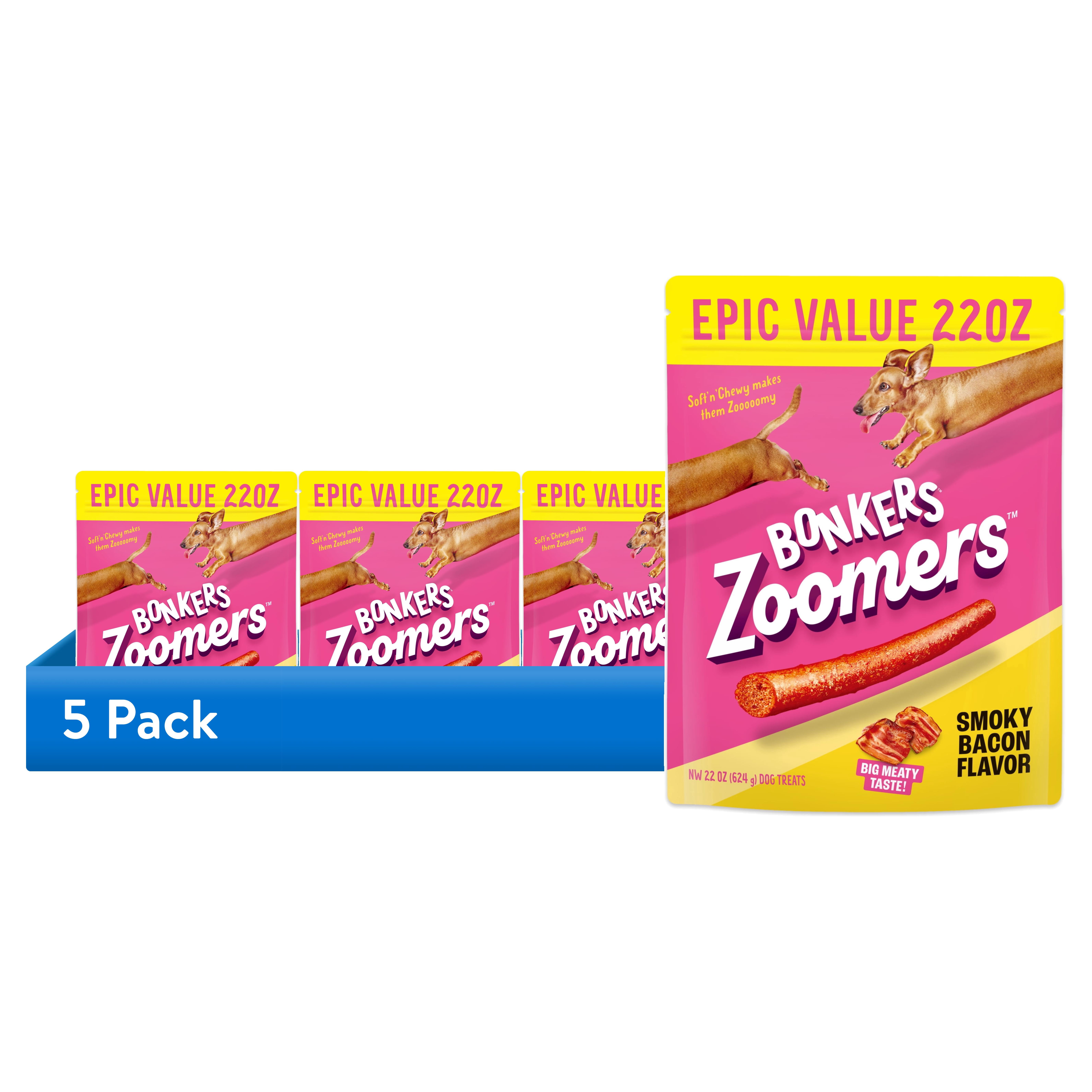 5 pack) BONKERS Zoomers Smoky Bacon Flavor Soft & Chewy Treats for
