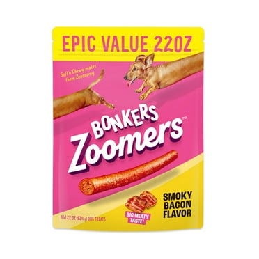 BONKERS Zoomers Dog Treats, Smoky Bacon Flavor, Soft & Chewy Dog Snacks, Treats for Dogs, 22 oz Bag