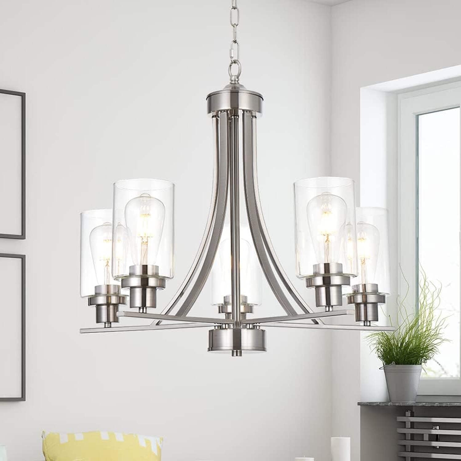 BONLICHT Traditional Chandelier Lighting 5 Light Brushed Nickel Modern