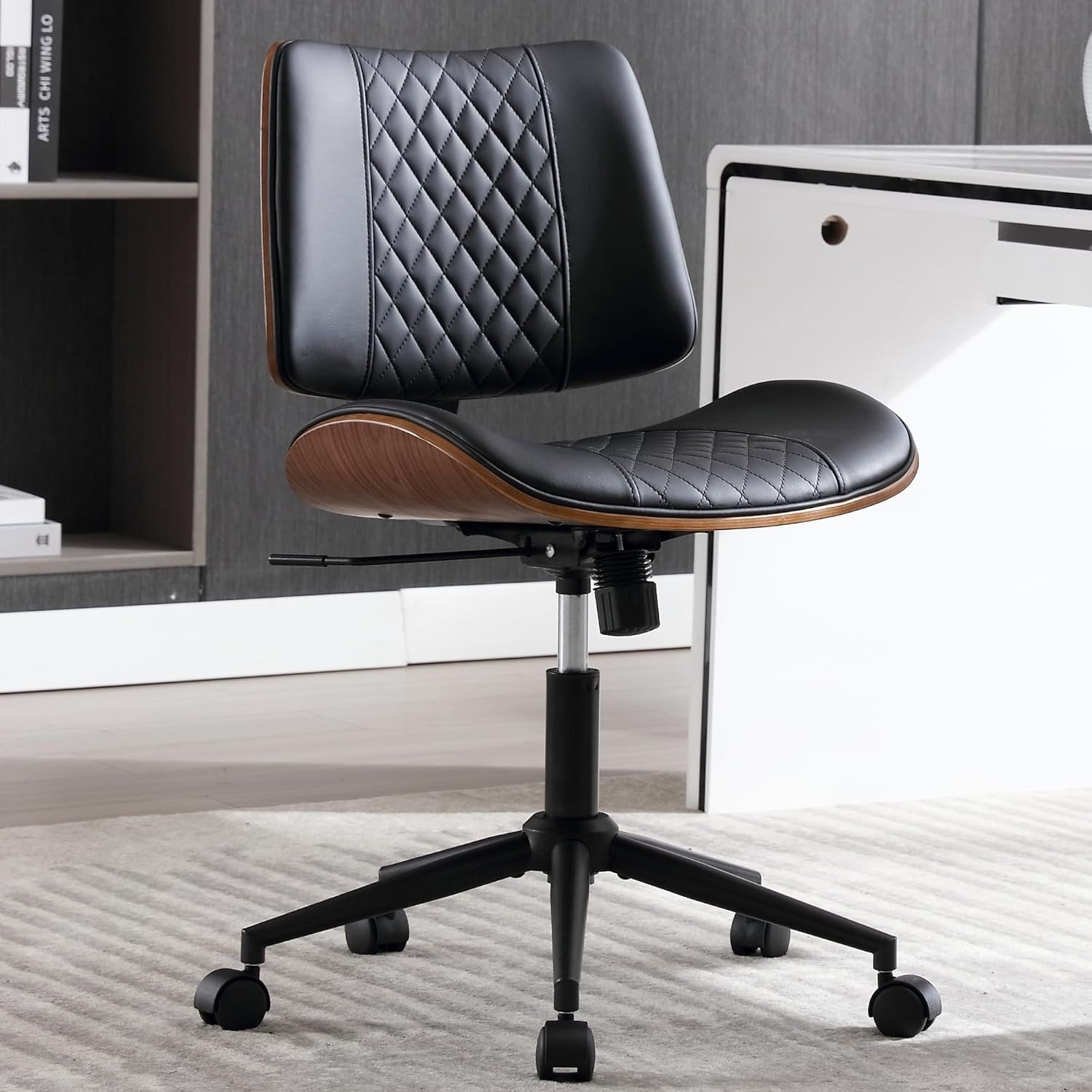 BONNE VIE Modern Chair Armless Small Desk Chair with Wheels Mid Back