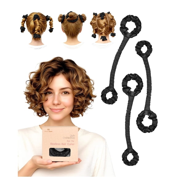 BONNET QUEEN Multi-function Satin Heatless Hair Curler & Hair Tie Non-Heating Hair Roller Curling Rod with Scrunchie, Large, Cream Pink(For Big Curls)