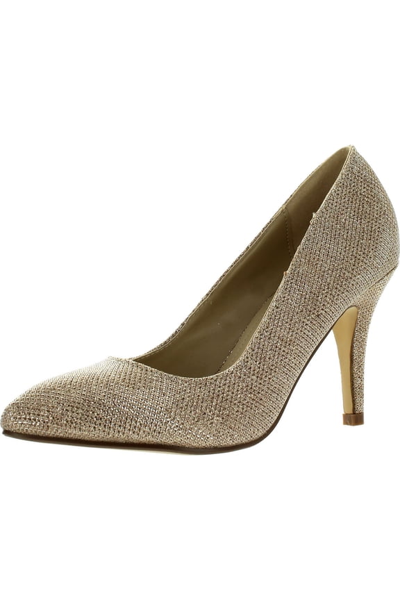 KENDRA-1 Women's Slip On Almond Toe Glitter Stiletto Dress Pumps, Champagne, 6