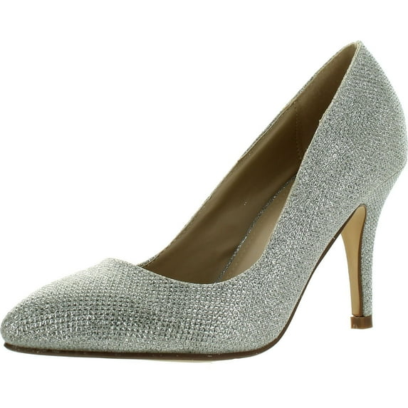 BONNIBEL KENDRA-1 Women's Slip On Almond Toe Glitter Stiletto Dress Pumps, Silver, 7.5