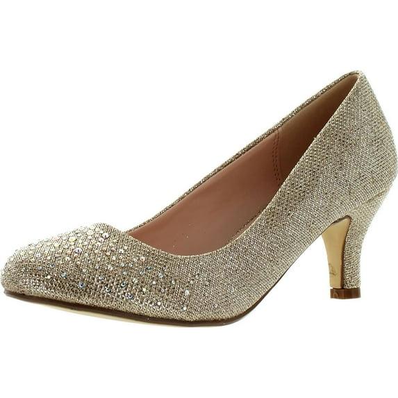 BONNIBEL WONDA-1 Womens Round Toe Low Heel Glitter Slip On Dress Pumps, Champagne, 9