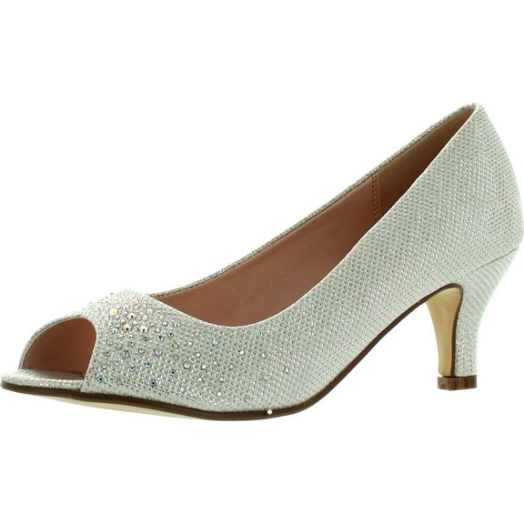 BONNIBEL WONDA-2 Womens Peep Toe Low Heel Glitter Slip On Dress Pumps, White, 10