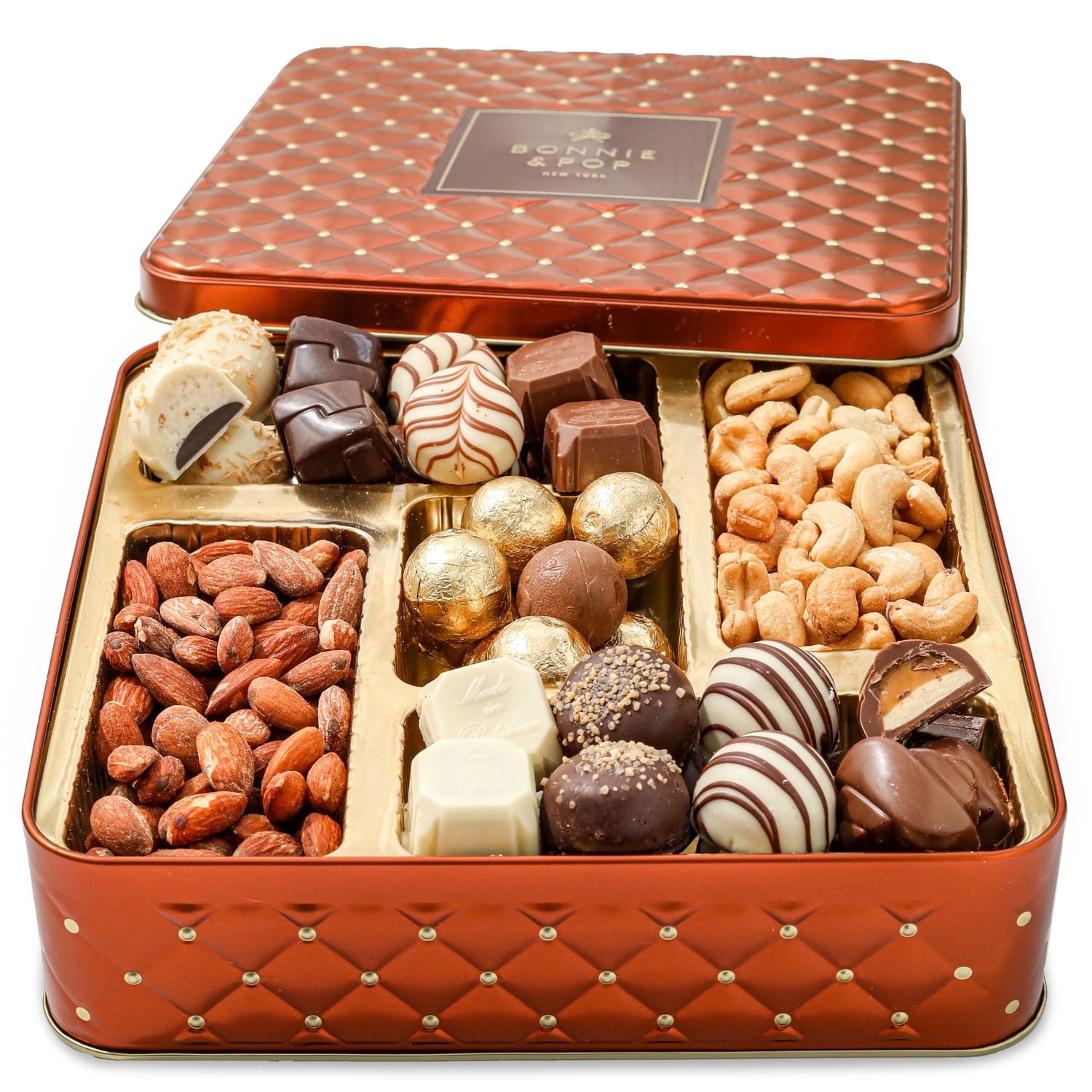 Gourmet Chocolate & Nut Gift Basket – Assorted Individually Wrapped Chocolates, Truffles, & Salty Nut Mix – for Easter, Birthdays, Corporate, Family & Holiday Gifting- Bonnie and Pop