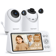 BONOCH 5.5" 1080P Video Baby Monitor with 2 Cameras, Wireless, Motion Sensor, and Local Storage, White
