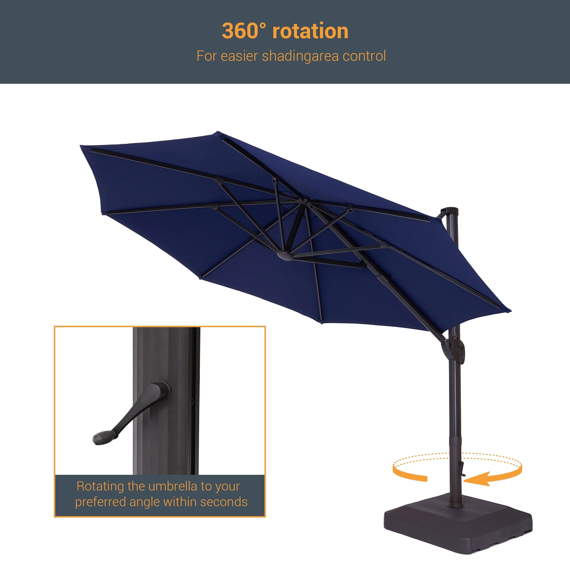 Navy Blue 11-ft Aluminum Cantilever Patio Umbrella with Rotating Base