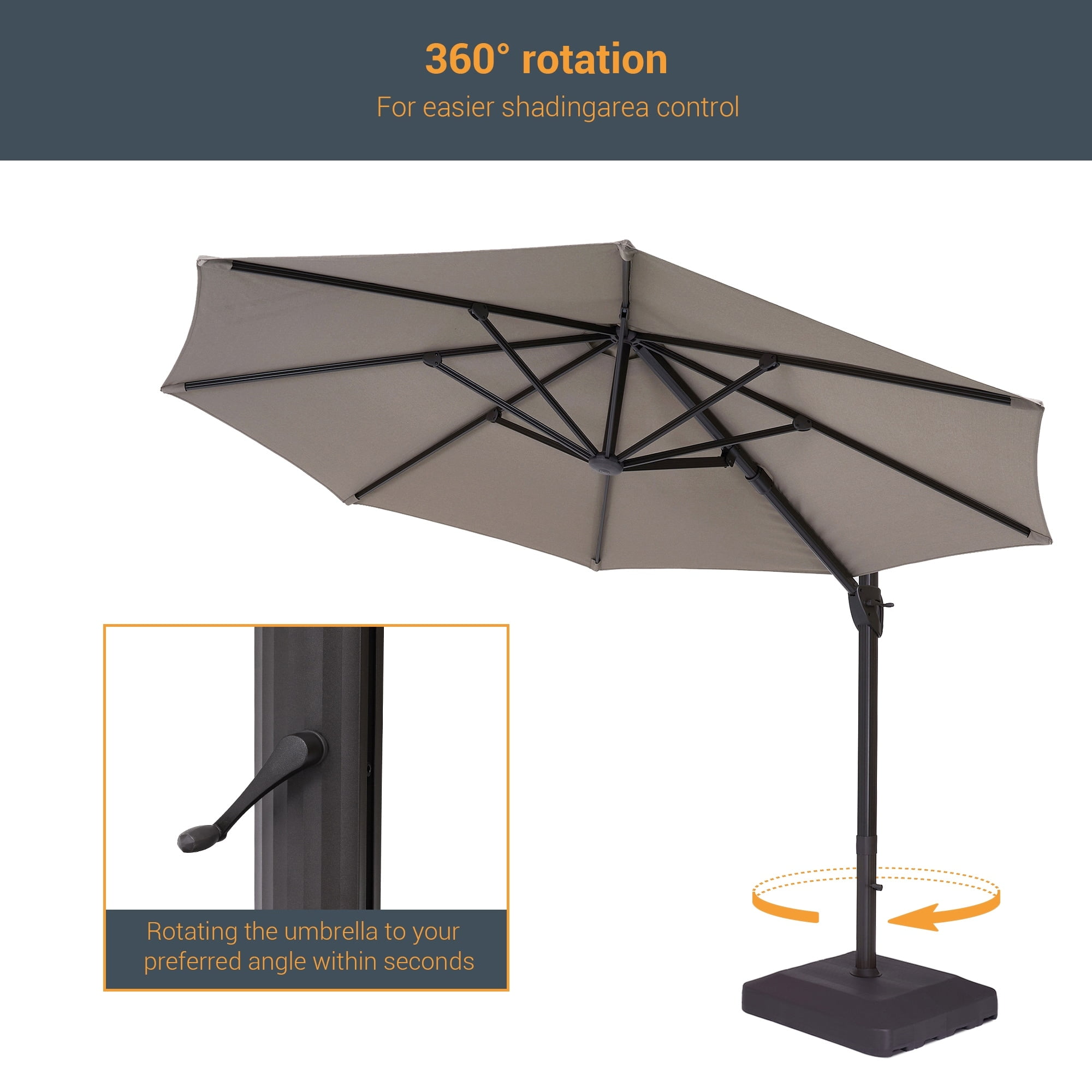 Senior Ash 11-ft Aluminum Cantilever Patio Umbrella with Rotating Base