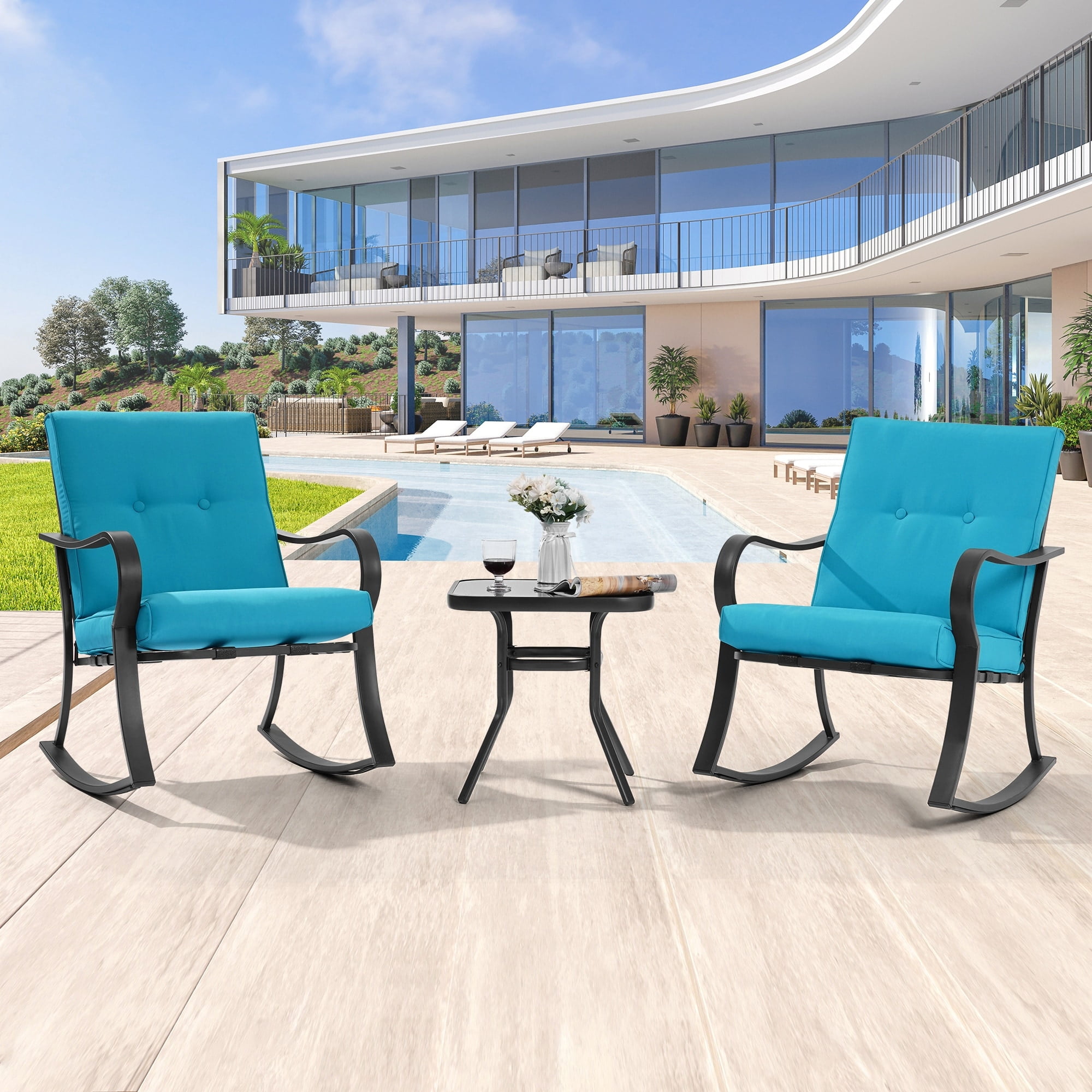 BONOSUKI Outdoor 3-piece Rocking Chair Patio Bistro Set with Side Table ...