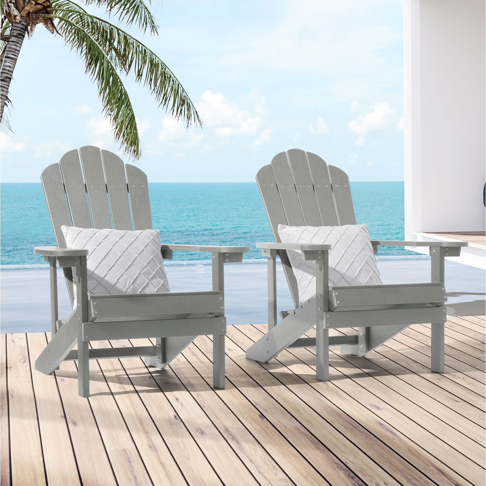 BONOSUKI Patio Adirondack Chairs Weatherresistant(Set of 2) Ash Grey