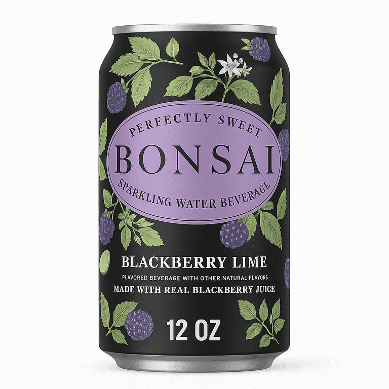 BONSAI Sparkling Water Beverage, Blackberry Lime, (8 Cans) 12 fl