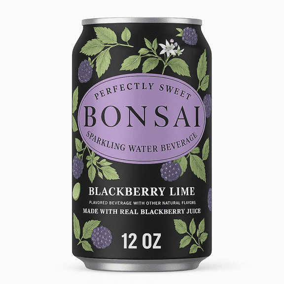 BONSAI Sparkling Water Beverage, Blackberry Lime, (8 Cans) 12 fl oz Can Naturally Flavored with Real Blackberry Juice