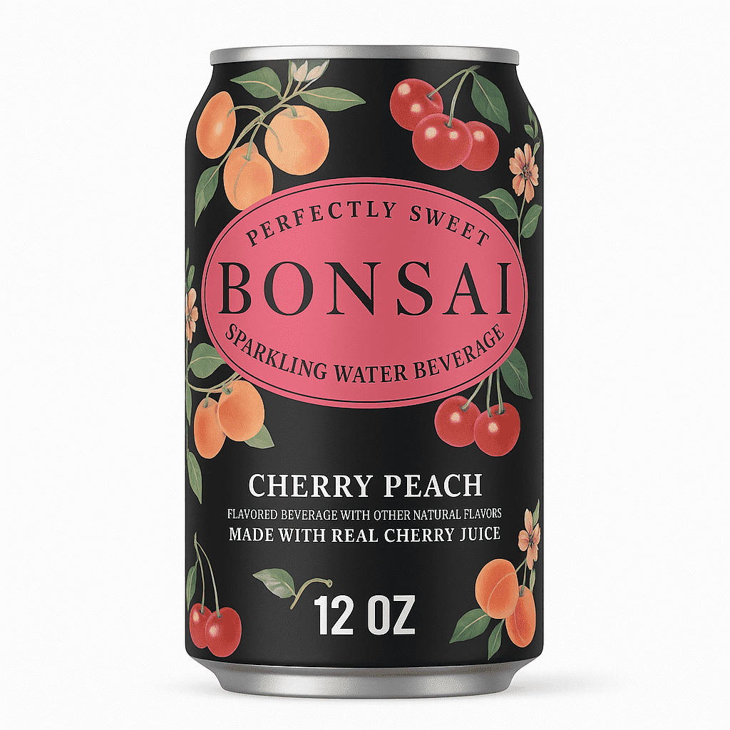 BONSAI Sparkling Water Beverage, Cherry Peach, (8 Cans) 12 fl oz