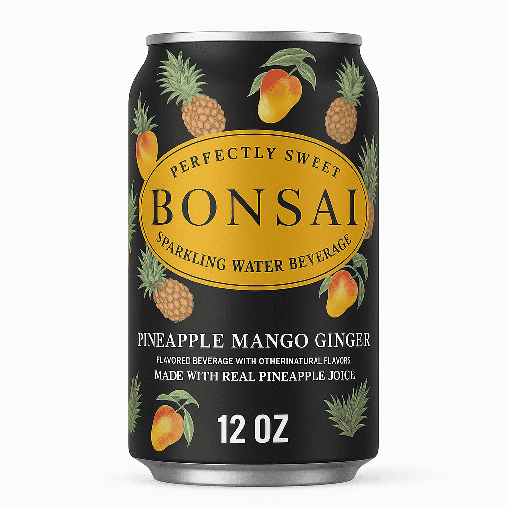 BONSAI Sparkling Water Beverage, Pineapple Mango Ginger, (8 Cans) 12 fl oz Can – Naturally Flavored with Real Pineapple Juice