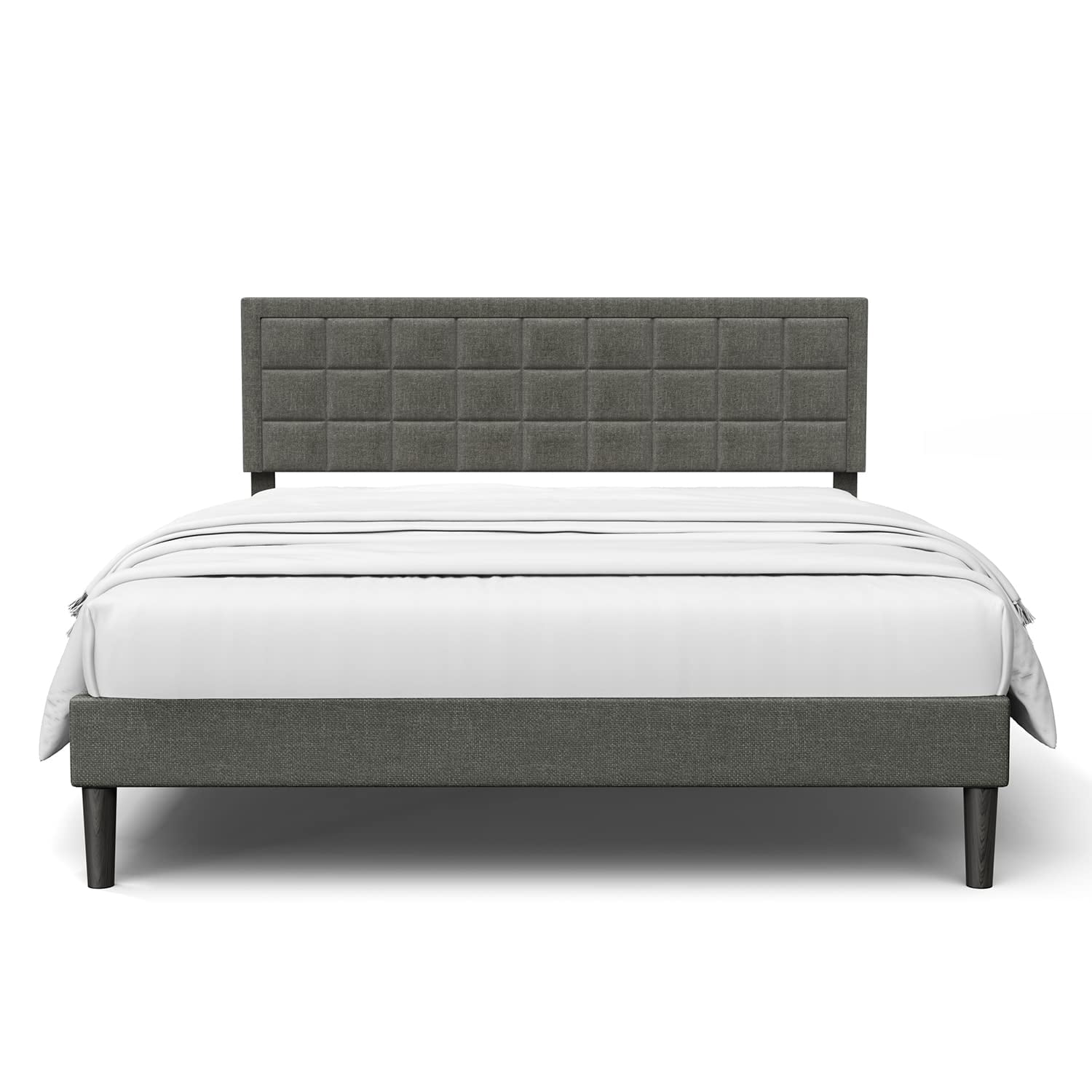 BONSOIR FULL Size Bed Frame Upholstered Modern Low Profile Platform with Tufted Headboard No Box Spring Needed Linen Fabric Charcoal Gray