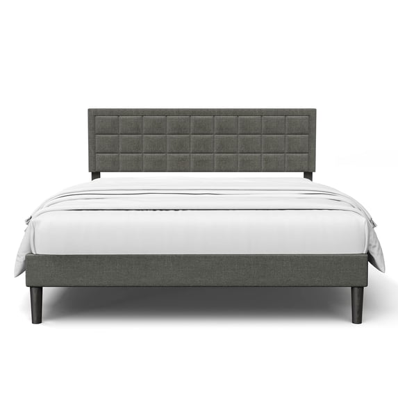 BONSOIR FULL Size Bed Frame Upholstered Modern Low Profile Platform with Tufted Headboard No Box Spring Needed Linen Fabric Charcoal Gray