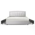 thumbnail image 1 of BONSOIR Queen Size Storage Bed Frame Upholstered Low Profile Traditional Platform with Tufted and Nail Headboard/No Box Spring Needed/4 Pull Out Drawers/Light Grey Linen Fabric (Queen Size), 1 of 9