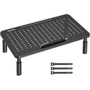 BONTEC Monitor Stand Riser with 3 Height Adjustable with Pen Holder, Cable Management and Mesh Platform for Laptop, Computer, Printer (Black, 1 Pack )