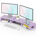 thumbnail image 1 of BONTEC Dual Monitor Stand Riser, Adjustable Wooden Desk Organizer for PC, Laptop and Printer, Phone Holder, 31.5-42.5 Inch, Purple, 1 of 7