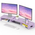 thumbnail image 1 of BONTEC Dual Monitor Stand Riser with Smartphone Holder, Adjustable Length & Swivel Angle, Ergonomic Wooden Desktop Organizer for PC Monitor, Laptop, Printer, Large Storage, Purple, 1 of 7