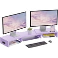 thumbnail image 1 of BONTEC Dual Monitor Stand Riser, Purple Adjustable Wooden Desk Organizer for PC, Laptop and Printer, Phone Holder, 31.5-42.5 Inch, 1 of 7
