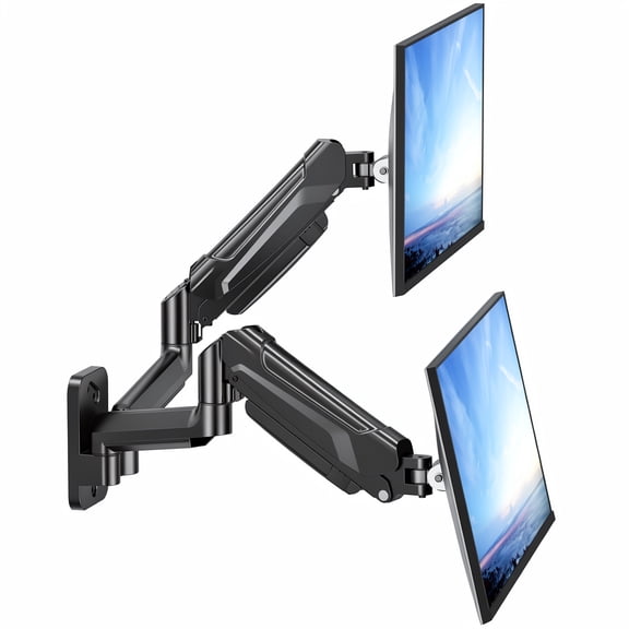 BONTEC Dual Monitor Wall Mount, Double Monitor Wall Stand for Two 13-32 Inch Screens, Height Adjustable Gas Spring Arm Bracket with Tilt, Swivel & Rotate, Hold Up to 19.8 lbs, VESA 75/100