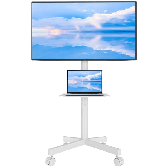 BONTEC Mobile TV Stand for 23-65 Inch TVs, Rolling Portable TV Cart with Locking Wheels, Adjustable Height, Outdoor TV Floor Stand Max VESA 400x400mm, Holds Up to 88lbs, White