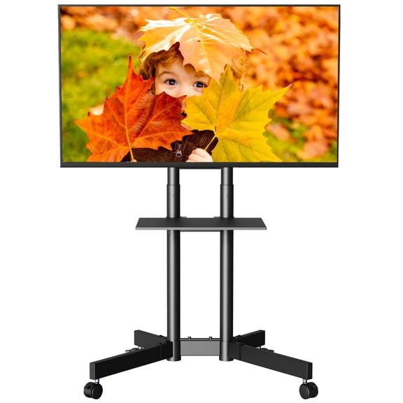 BONTEC Mobile TV Stand with Tilt Function, Rolling TV Cart for 32–85 Inch LED LCD OLED Flat & Curved TVs, Portable Stand with Laptop Shelf, Locking Wheels, Max VESA 600x400mm, 132 lbs Capacity, Black