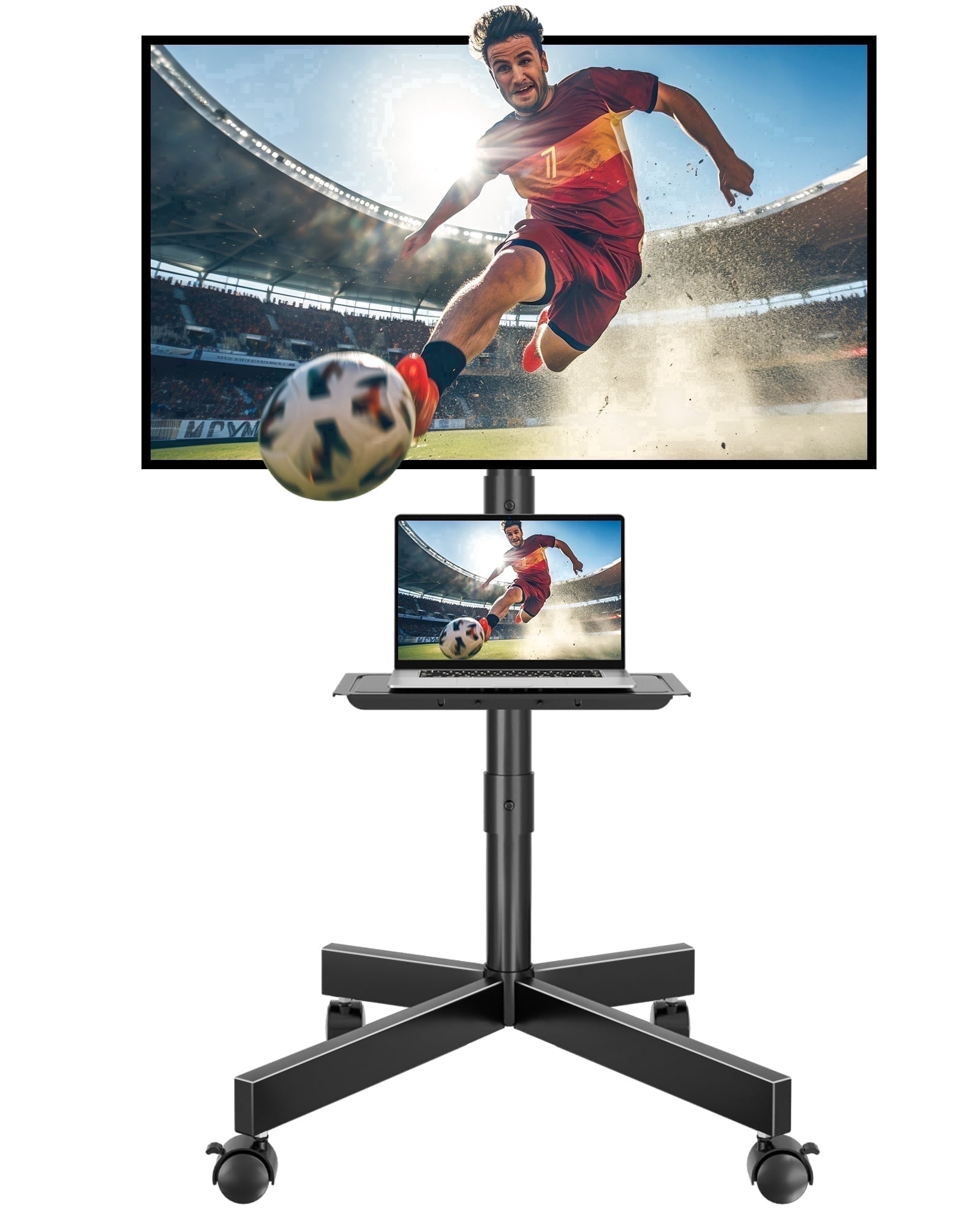 BONTEC Mobile TV Stand with Tilt, Rolling TV Stand Wheels for 23–65 Inch LED LCD TVs, Portable TV Cart with Adjustable Shelf for Living Room, Bedroom, Outdoor TV Stand Holds 88 lbs, Max VESA 400x400m