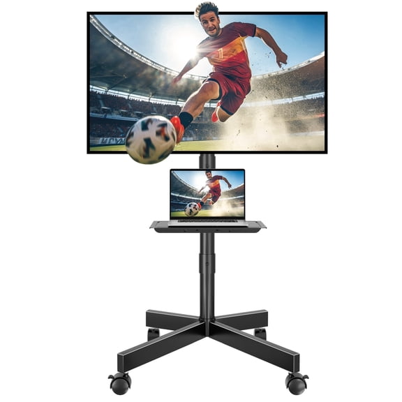 BONTEC Mobile TV Stand with Tilt Function, Rolling TV Stand for 23-60" LED, LCD, OLED TVs, Holds up to 88lbs, Max VESA 400x400mm, Adjustable Media Shelf (Black, 17.1x15.1x53.1 in)