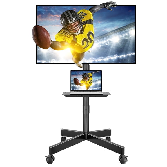 BONTEC Mobile TV Stand with Wheels, Rolling TV Cart for 23-65 Inch TVs, Tilt Floor Mount, Adjustable Shelf, Holds 88 lbs, Max VESA 400x400mm