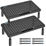 BONTEC Monitor Stand 2 Pack Height Adjustable Metal Riser with Pen Holder, Black, 14.5  x 9.1 , Ergonomic Desktop Stand for Computer, Printer, Laptop, Adjustable Desk Riser with Cable Management