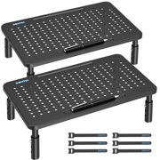 BONTEC 2PCS Monitor Stand Riser with 3 Height Adjustable with Pen Holder, Cable Management and Mesh Platform for Laptop, Computer, Printer Black, 2 Pack