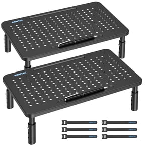 BONTEC 2PCS Monitor Stand Riser with 3 Height Adjustable with Pen Holder, Cable Management and Mesh Platform for Laptop, Computer, Printer (Black, 2 Pack )