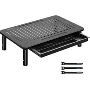 BONTEC Monitor Stand Riser 3 Height Adjustable with with Drawer, Pen Holder, Cable Management and Mesh Platform for Laptop, Computer, Printer Black, 1 Pack