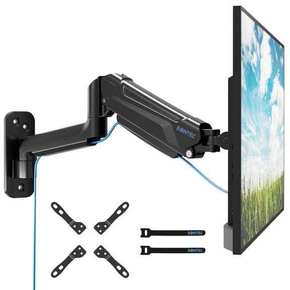 BONTEC Monitor Wall Mount Arm, VESA Gas Spring Height Adjustable, for 13-42 Inch Screens, Max 19.8lbs, Swivel, Tilt, Space-Saving Desk Mount, Easy Installation, Single Arm TV Mount, Max VESA 200x200