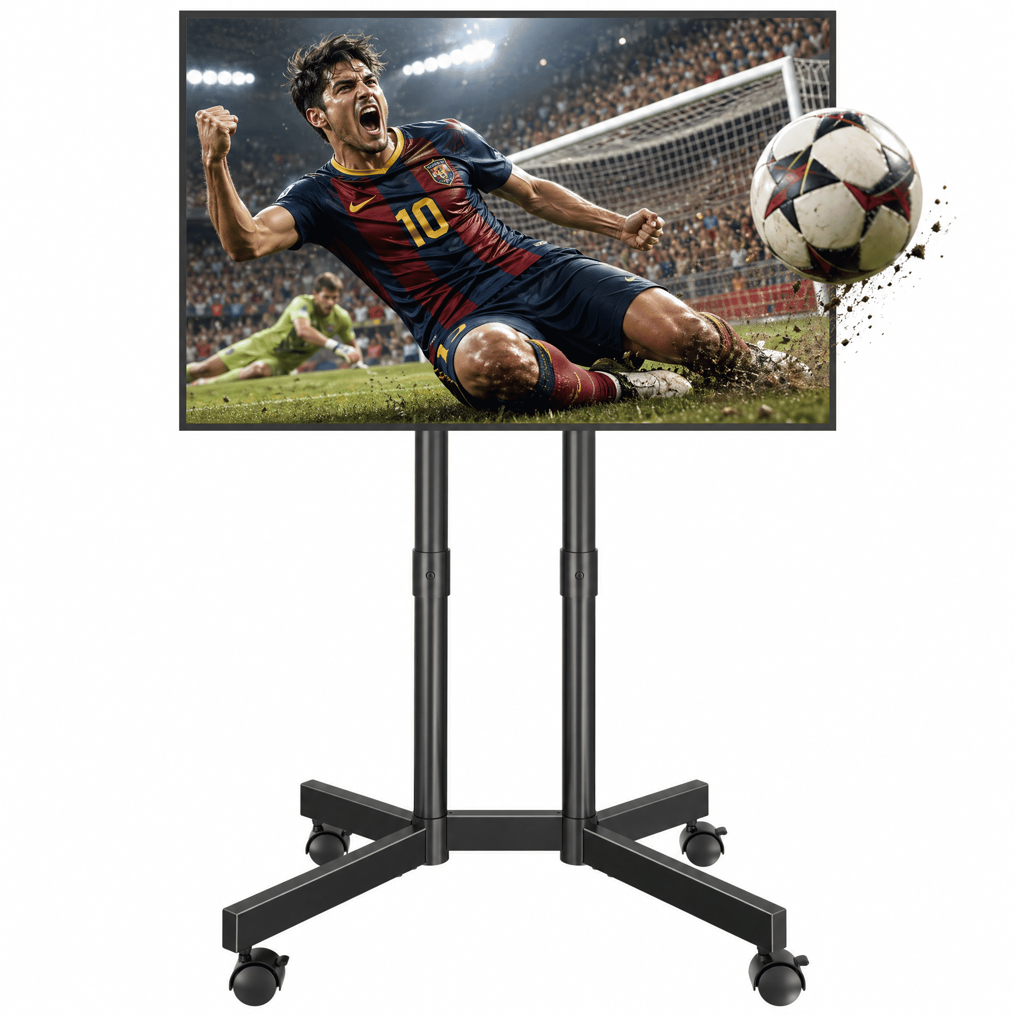 BONTEC Rolling TV Stand for 32-75 Inch TVs, Height Adjustable Mobile TV Cart on Wheels, Heavy Duty TV Stand Supports Up to 110lbs, Stable Dual-Column Design, Cable Management, Indoor, Outdoor
