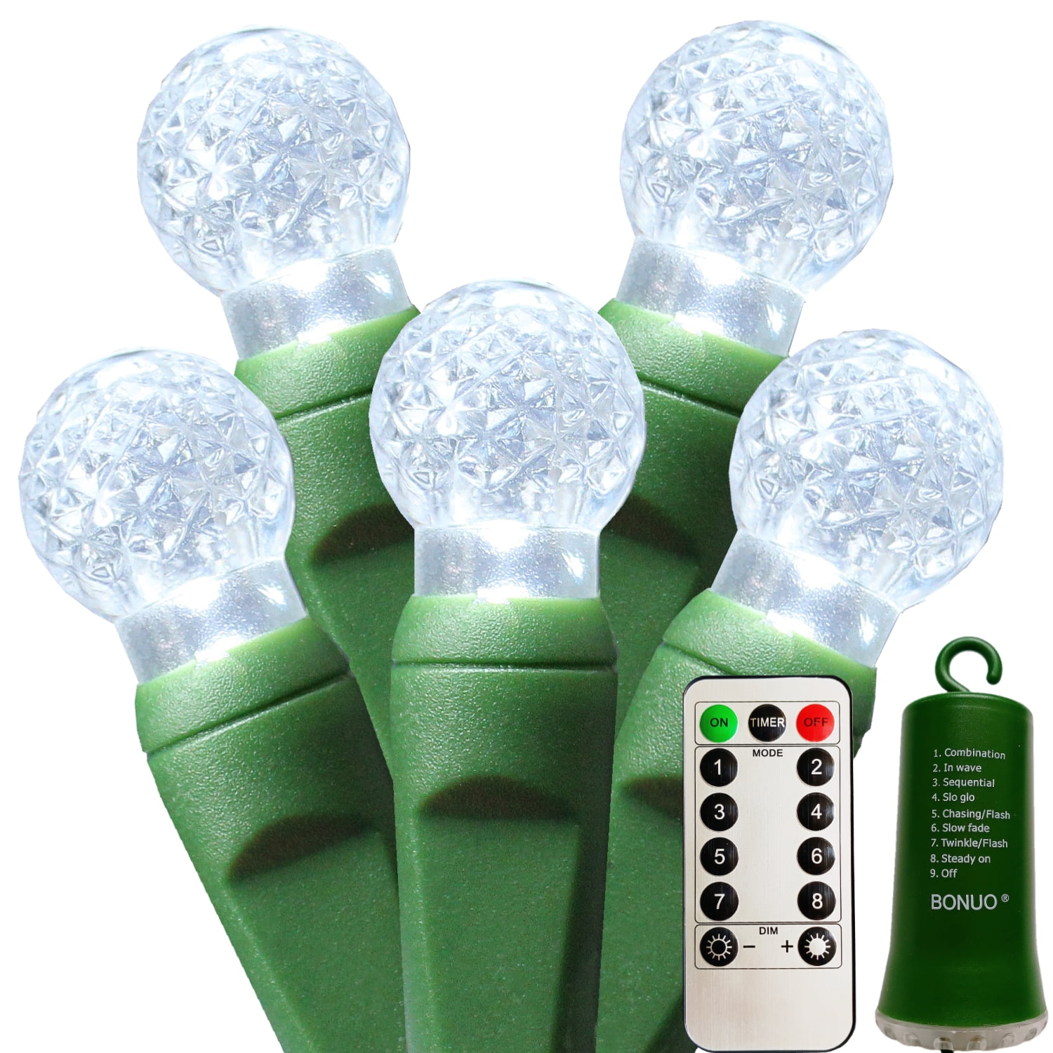Holiday Time 8 Function Battery Powered Warm White LED G12 Christmas Lights,  12.5', 50 Count 