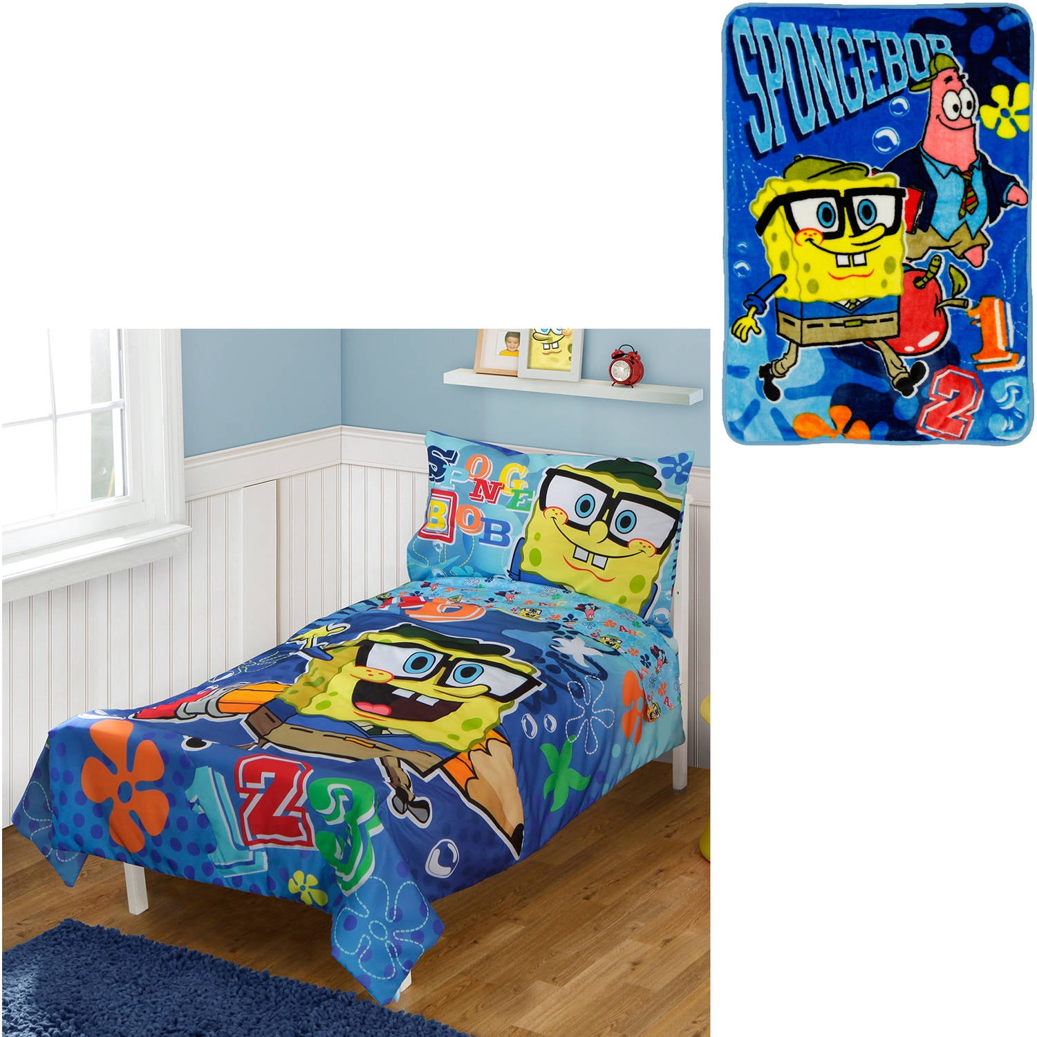 BONUS Blanket with Nickelodeon SpongeBob 4pc Toddler Bedding Set