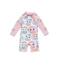 thumbnail image 1 of BONVERANO Baby Girls Swimsuit, Toddler Bathing Suit, Long-Sleeve Zipper One Piece Swimwear with UPF 50+ Sun Protection （Owl 6-9months）, 1 of 1