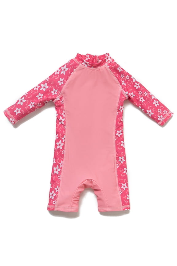 Baby Girls Swimsuit, Toddler Bathing Suit, Long-Sleeve Zipper One Piece Swimwear with UPF 50+ Sun Protection （Sakura 3-6months）
