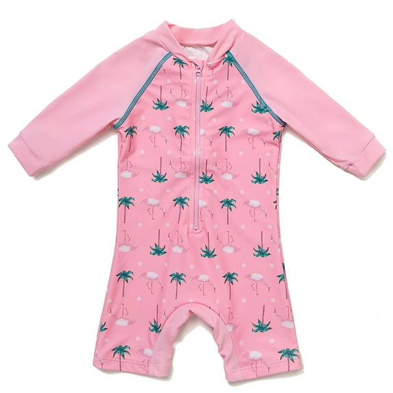 BONVERANO Baby Girls Swimsuit, Toddler Bathing Suit, Long-Sleeve Zipper One Piece Swimwear with UPF 50+ Sun Protection (cocos 18-24months)