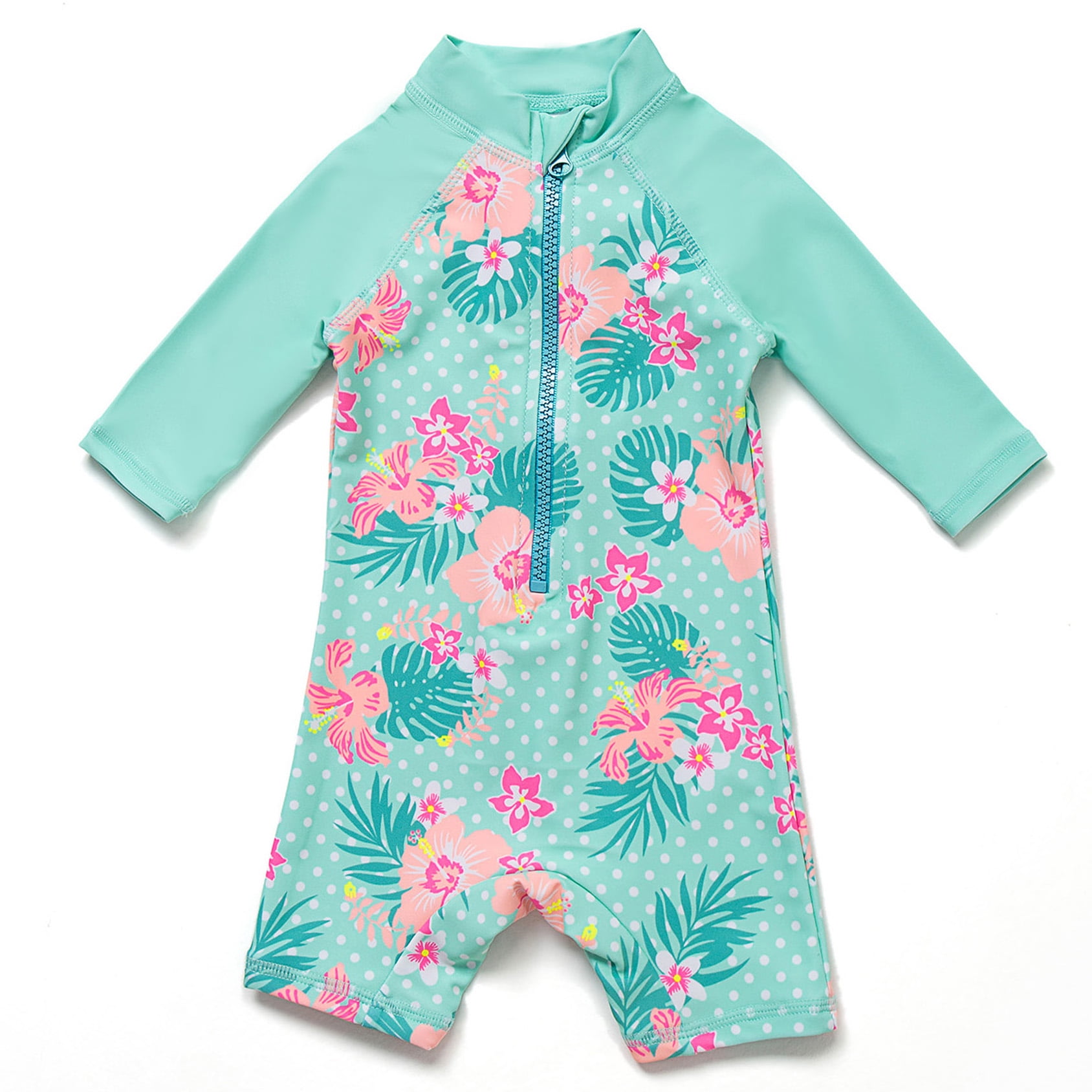 BONVERANO Baby Girls Swimsuit, Toddler Bathing Suit, LongSleeve Zipper