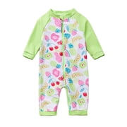 BONVERANO Baby Girls Swimsuit UPF 50+ Sun Protection, Full-Length Zipper One Piece Swimwear, 3/4 Sleeve Toddler Bathing Suit （fruit 24-36months）