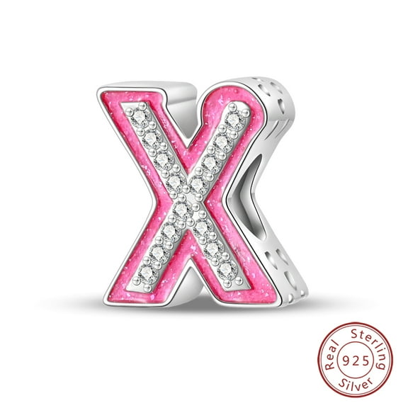 BONZEUS 925 Sterling Silver Alphabet Letter Charm Bead with Zircon - Square Shape A-Z Initial Pendant for Bracelet & DIY Fine Jewelry Gifts