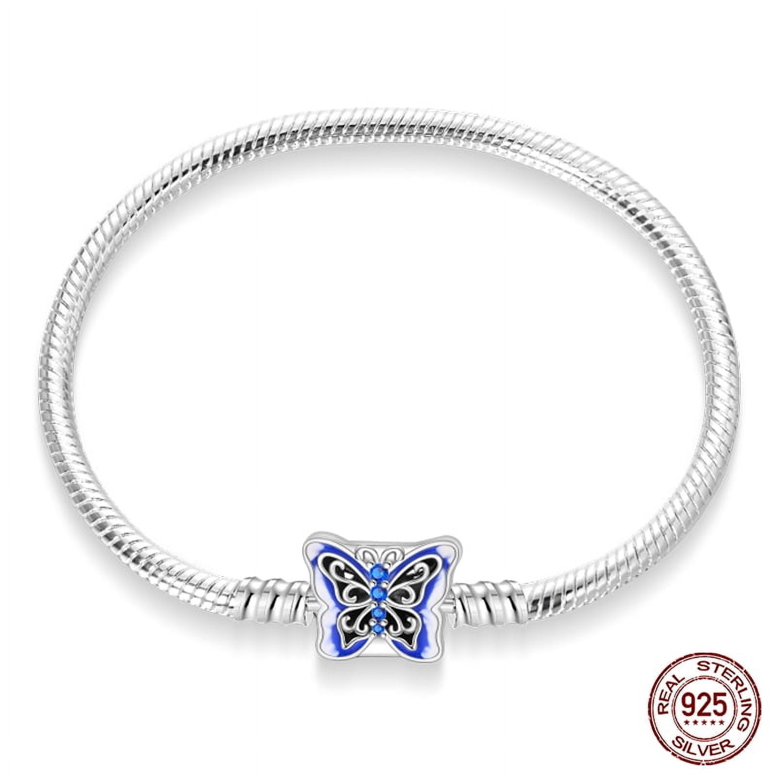 BONZEUS 925 Sterling Silver Charm Bracelet for Women - Blue Butterfly, Octagonal Star, Evil Eye & More with Zircon - 17-20CM Adjustable Length - Fine Jewelry Gift