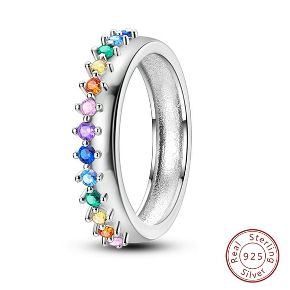 BONZEUS 925 Sterling Silver Heart, Cross & Crown Rings for Women - Colorful Zircon